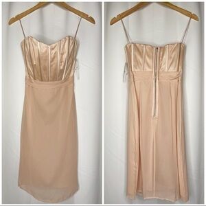 Badgley Mischka Strapless Silk Boned Bustier Corset Slip Dress Blush Peach NWT